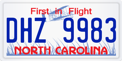 NC license plate DHZ9983