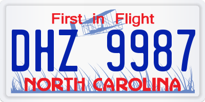 NC license plate DHZ9987
