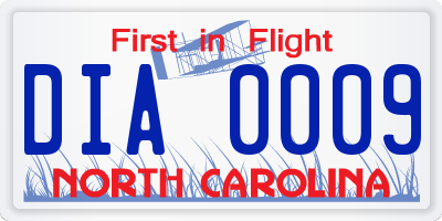 NC license plate DIA0009