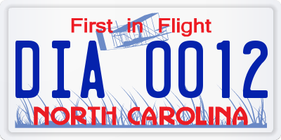 NC license plate DIA0012