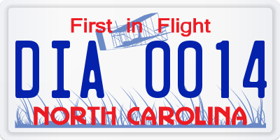 NC license plate DIA0014