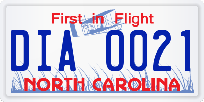 NC license plate DIA0021