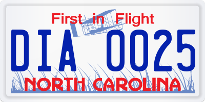 NC license plate DIA0025