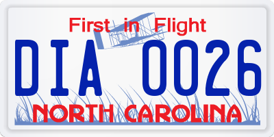 NC license plate DIA0026
