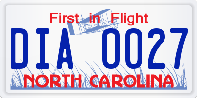 NC license plate DIA0027