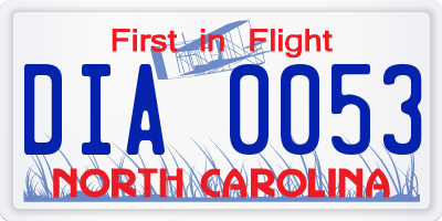 NC license plate DIA0053