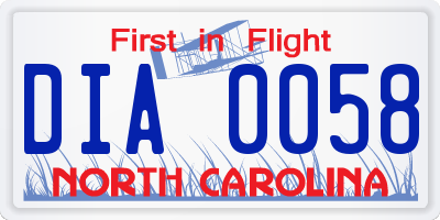 NC license plate DIA0058