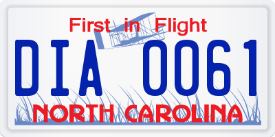 NC license plate DIA0061
