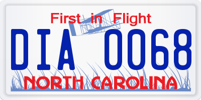 NC license plate DIA0068