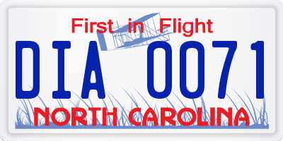 NC license plate DIA0071