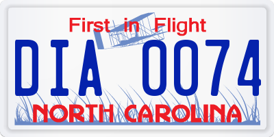 NC license plate DIA0074