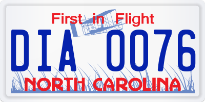 NC license plate DIA0076