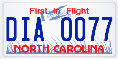 NC license plate DIA0077