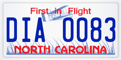 NC license plate DIA0083