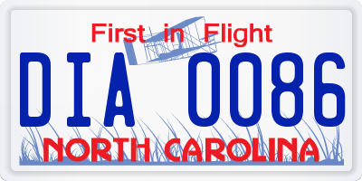NC license plate DIA0086