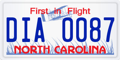 NC license plate DIA0087