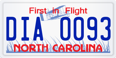 NC license plate DIA0093