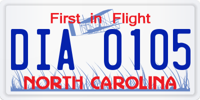 NC license plate DIA0105