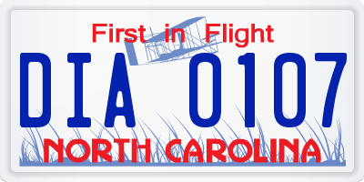 NC license plate DIA0107