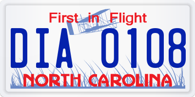 NC license plate DIA0108
