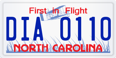 NC license plate DIA0110