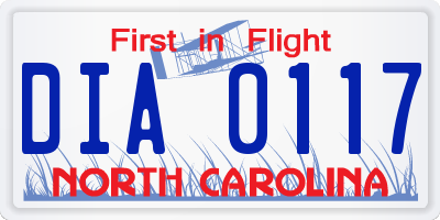 NC license plate DIA0117