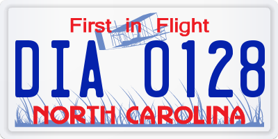 NC license plate DIA0128