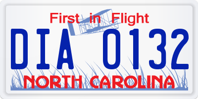 NC license plate DIA0132