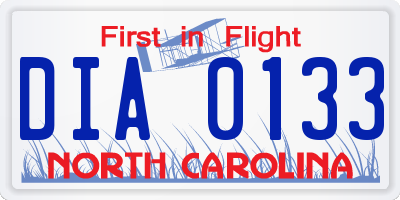 NC license plate DIA0133