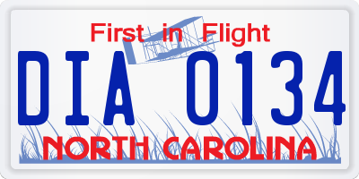 NC license plate DIA0134