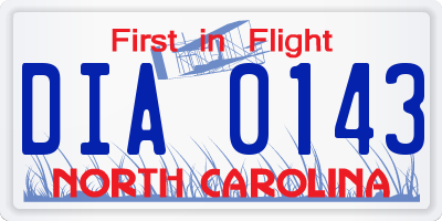 NC license plate DIA0143