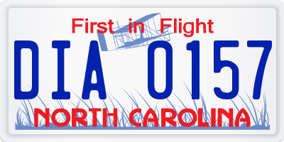 NC license plate DIA0157
