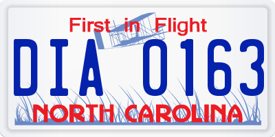 NC license plate DIA0163