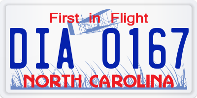 NC license plate DIA0167