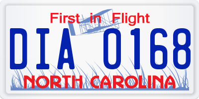 NC license plate DIA0168