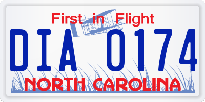 NC license plate DIA0174