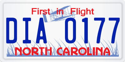 NC license plate DIA0177
