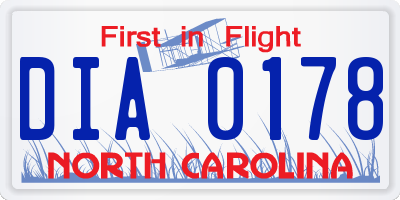 NC license plate DIA0178