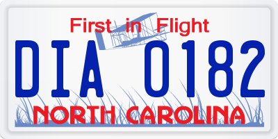 NC license plate DIA0182