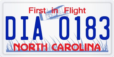 NC license plate DIA0183