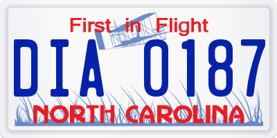 NC license plate DIA0187