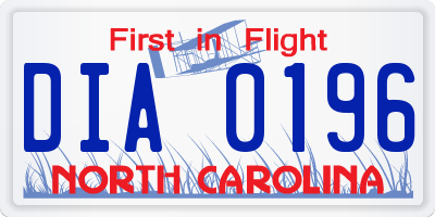 NC license plate DIA0196