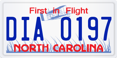 NC license plate DIA0197