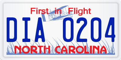 NC license plate DIA0204