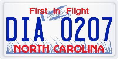 NC license plate DIA0207