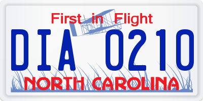 NC license plate DIA0210