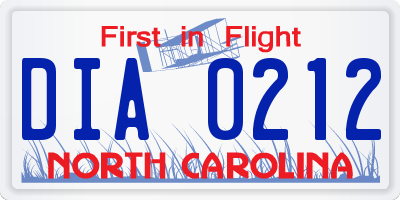 NC license plate DIA0212