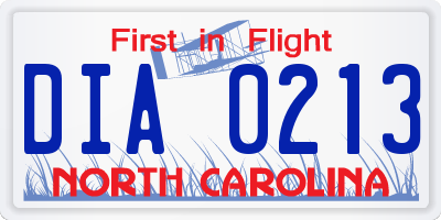 NC license plate DIA0213