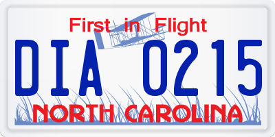 NC license plate DIA0215