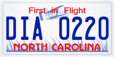NC license plate DIA0220
